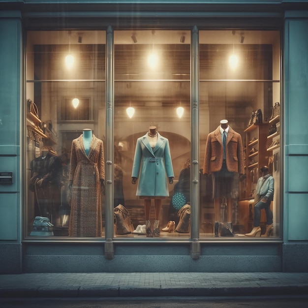 Une vitrine avec une vitrine pleine de modèles de mode classiques