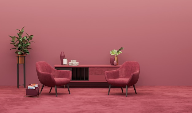 Viva magenta est une couleur tendance année 2023 dans les meubles de salon de salon de luxe