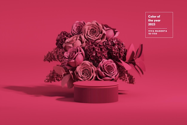 Viva magenta est une couleur tendance année 2023 en studio avec des fleurs roses. Valentin, féminin.