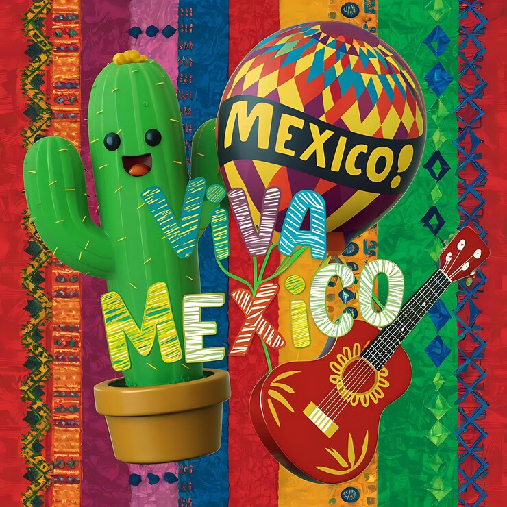 Photo viva mexico dia de la independencia festival événement national fête mexicaine guitare cactus ballons