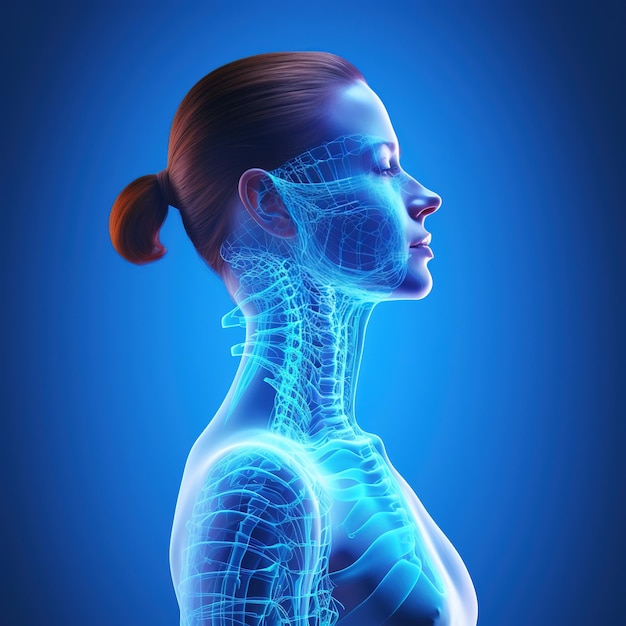 Vivification 3D isolée du cou d'une personne en couleur bleue