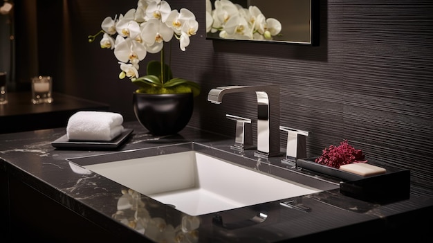 Vivre contemporain Redéfinissez le design intérieur avec une salle de bain élégante avec un robinet moderne et un lavabo en céramique blanche