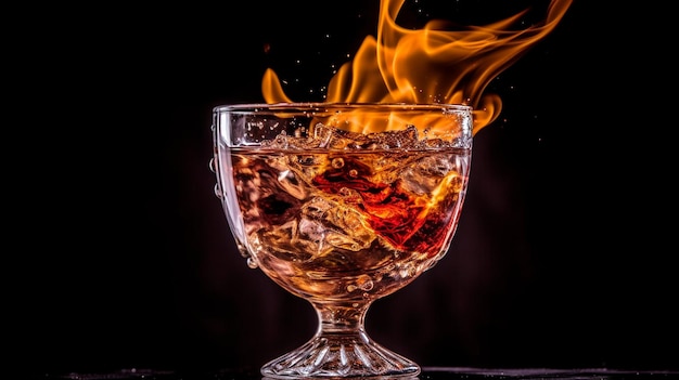 Photo vodka en feu sur fond sombre generate ai