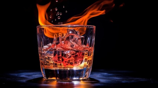 Photo vodka en feu sur fond sombre generate ai