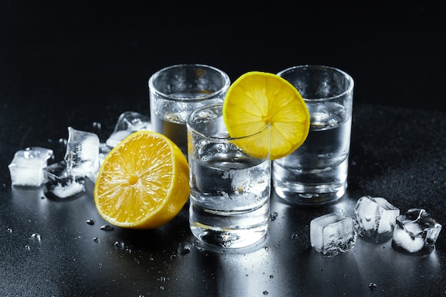 Vodka froide dans des verres à liqueur