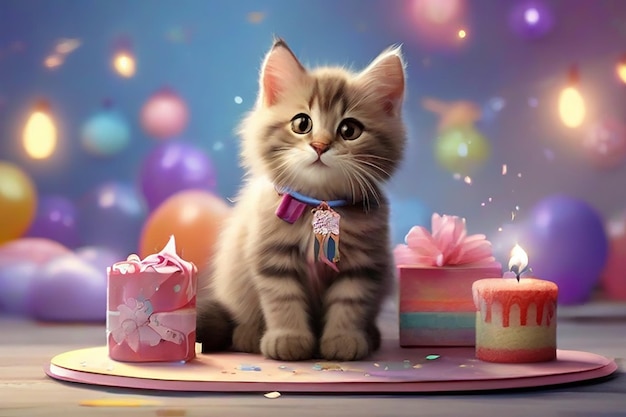 Des vœux d'anniversaire avec un mignon chat