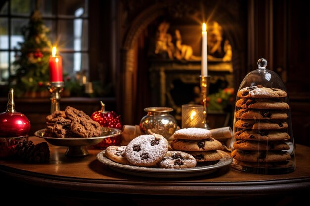 Des vœux de Noël et des biscuits fraîchement cuits sur une table en bois.