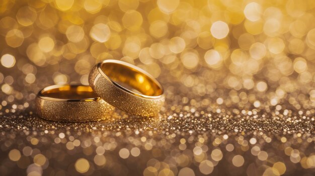 Des vœux d'or Une paire d'anneaux de mariage en or brillant sur un fond Bokeh capturant l'essence o