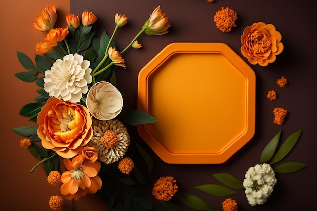 Voeux orange bouquet de fleurs vue de dessus Generative AI