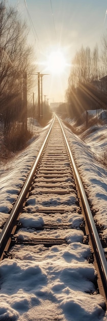 Une voie ferrée avec de la neige dessus