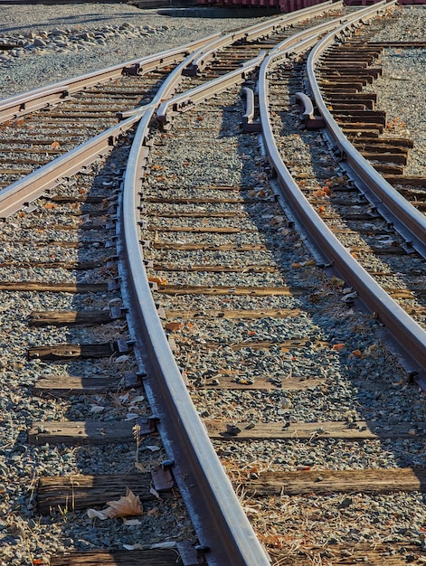 Voie ferrée d'un train sous la lumière du soleil