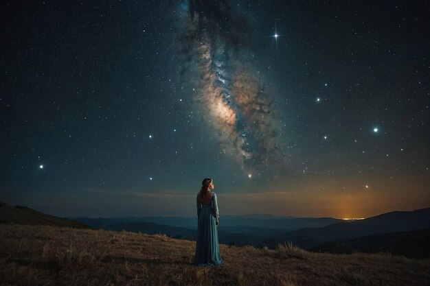 Photo la voie lactée au-dessus de belles montagnes la nuit paysage d'automne avec des montagnes ciel violet avec des étoiles