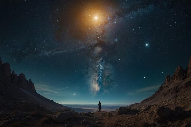 La Voie Lactée au-dessus de belles montagnes la nuit Paysage d'automne avec des montagnes Ciel violet avec des étoiles