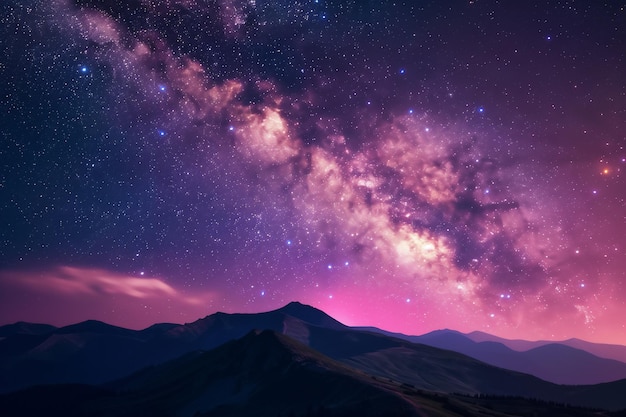 La Voie Lactée et la lumière rose aux montagnes étoiles et l'espace générative ai