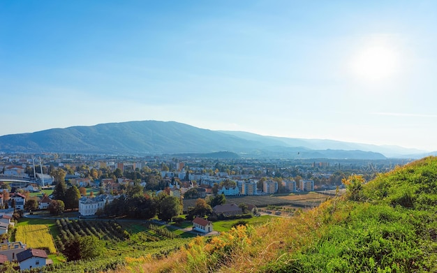 Voie à vignobles sur la colline et paysage urbain de Maribor, Basse-Styrie, en Slovénie