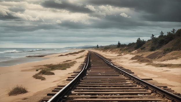 Les voies du chemin de fer au bord de la mer disparaissent