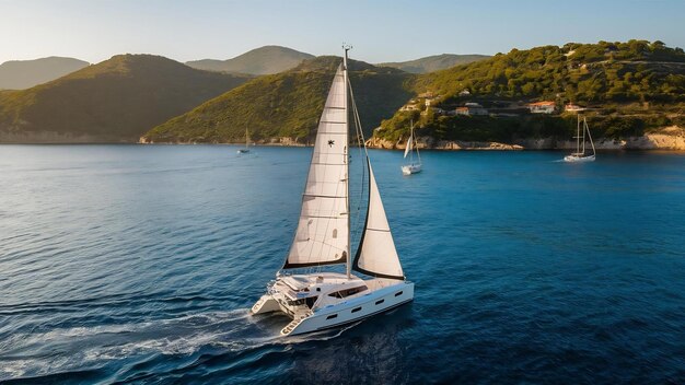 Voile dans la mer le soir la lumière du soleil sur la belle mer luxe aventure d'été vacances actives