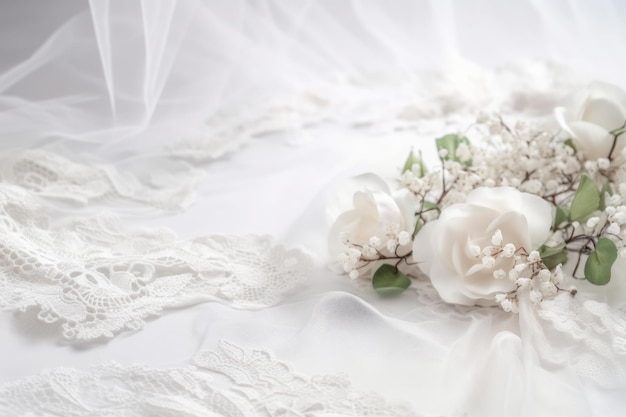 Un voile de mariée blanc avec des fleurs dessus