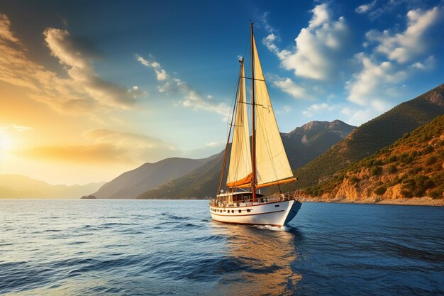 Photo voile sur la mer le soir la lumière du soleil sur la belle mer luxe aventure d'été vacances actives