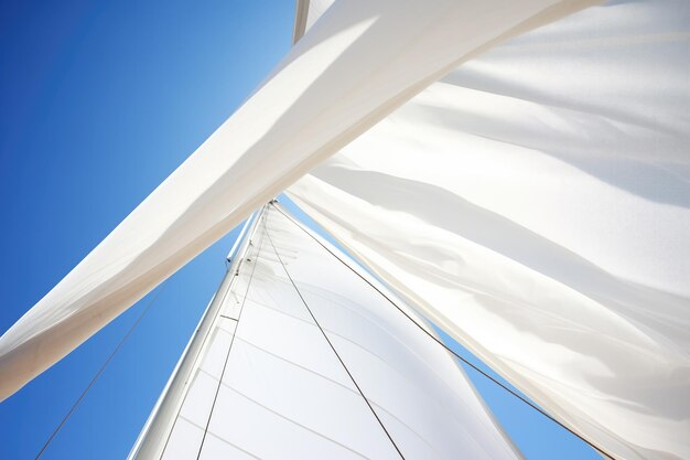 Les voiles blanches d'un bateau contre un ciel clair