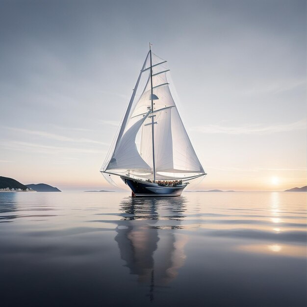 voilier arafé dans l'eau avec un coucher de soleil en arrière-plan