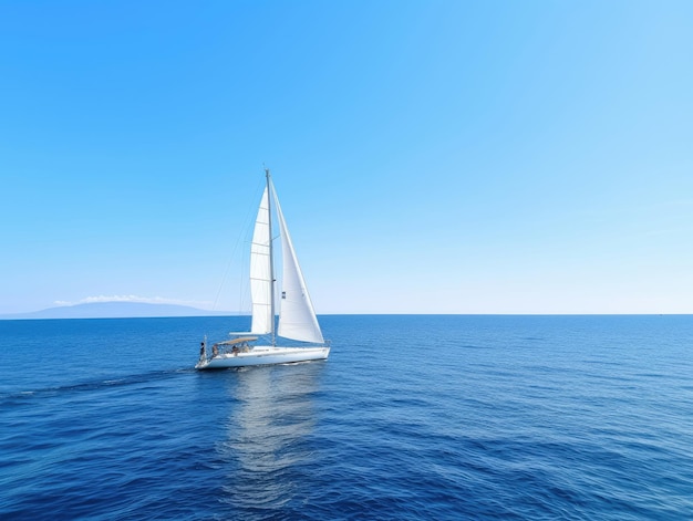 Un voilier blanc solitaire dans une mer bleue calme