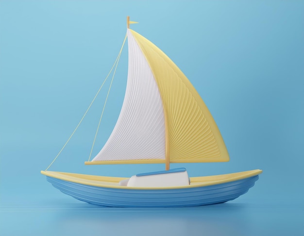Un voilier de couleur pastel glisse sur un fond bleu serein
