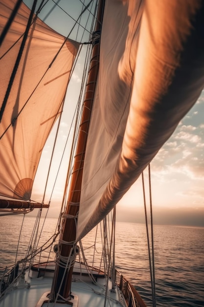 Un voilier est vu du haut d'une voile dans le ciel