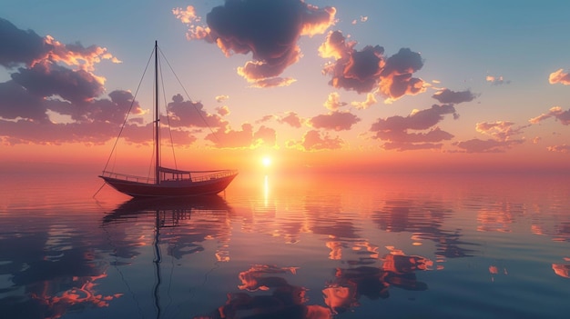 Photo un voilier flotte sur l'eau avec le soleil qui se couche derrière lui