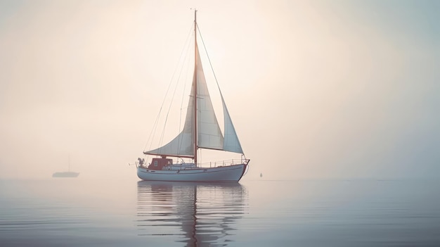 Photo voilier sur une mer calme et brumeuse generative ai