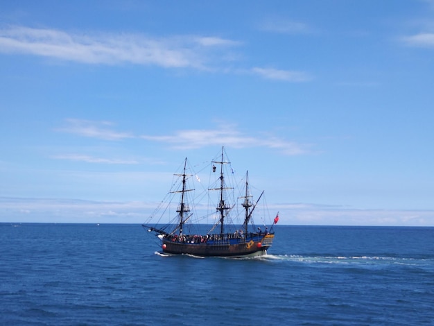 Un voilier naviguant en mer contre le ciel