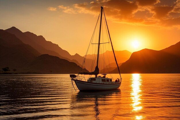 Photo un voilier navigue dans l'eau avec des montagnes en arrière-plan