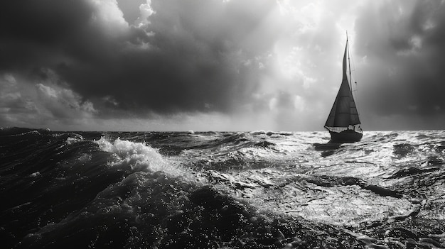 Photo un voilier navigue dans l'eau avec le soleil brillant à travers les nuages