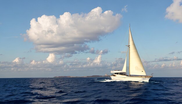 un voilier navigue dans l'océan avec une voile blanche