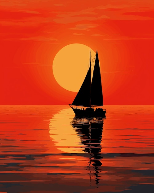 Photo voilier sur un océan au coucher du soleil