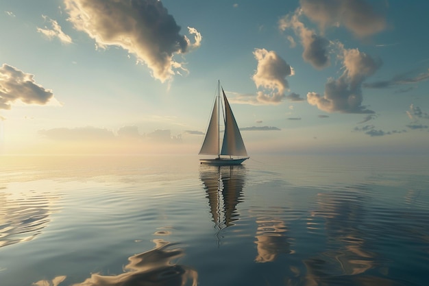 Un voilier tranquille à la dérive sur une mer calme