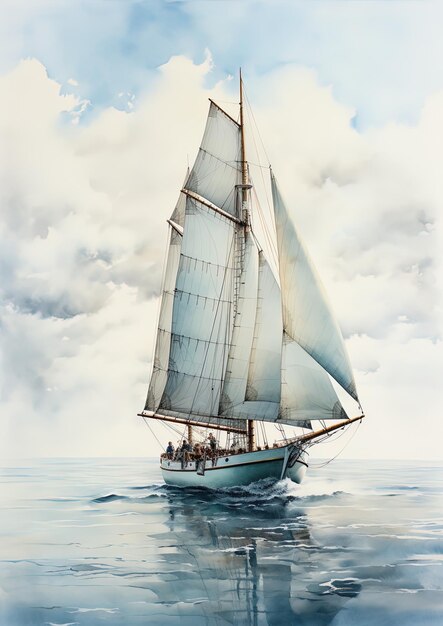 un voilier avec une voile navigue dans l'océan