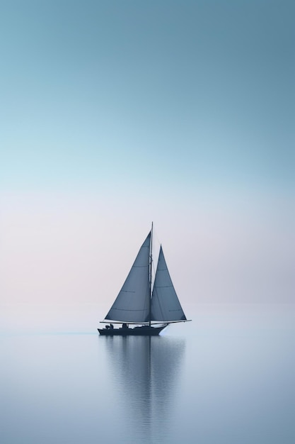 Un voilier avec les voiles baissées flotte sur l'eau.