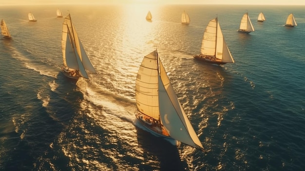 Un voilier avec des voiles navigue dans l'eau.