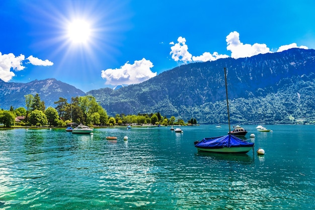 Voiliers dans le lac de Thoune Thunersee Berne Suisse