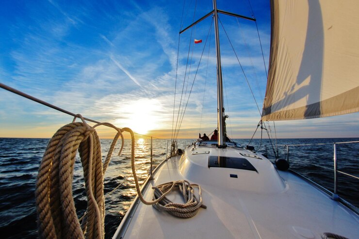Photo des voiliers naviguant en mer contre le ciel