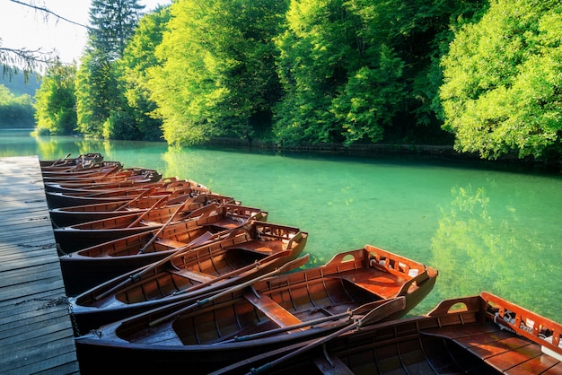 Voiliers parking dans les lacs de Plitvice en Croatie.