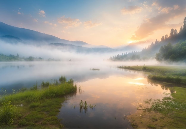 Voiliers sur la rivière dans la brume matinale de la province de Zhejiang Chine