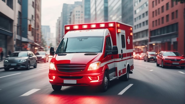 Photo voiture d'ambulance d'urgence médicale rouge conduite ai générée