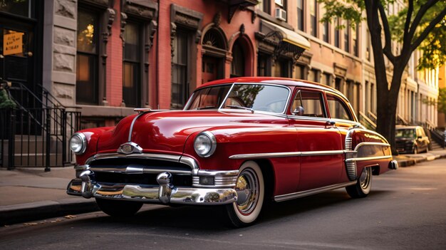 Une voiture américaine classique garée.