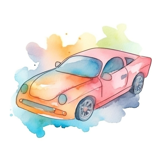 Photo voiture aquarelle avec un fond arc-en-ciel. illustration à l'aquarelle d'une voiture avec un fond arc-en-ciel. illustration stock