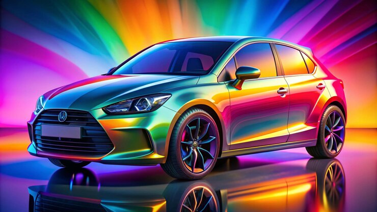 Photo une voiture arc-en-ciel avec un arrière-plan de couleur arc- en-ciel