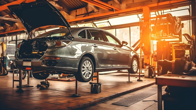 Photo une voiture sur un ascenseur dans un garage