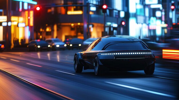 Photo une voiture autonome navigant dans une rue animée d'une ville illustrant les progrès de la technologie des transports