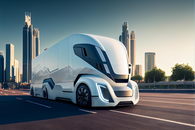 Voiture autonome sans conducteur sur la route Concept de transport futuriste AI générative